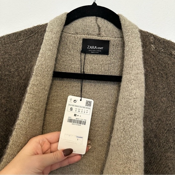 Zara Knit Two Tone Waterfall Cardigan Wool Blend Brown Mocha Size Small Women’s - Picture 10 of 11